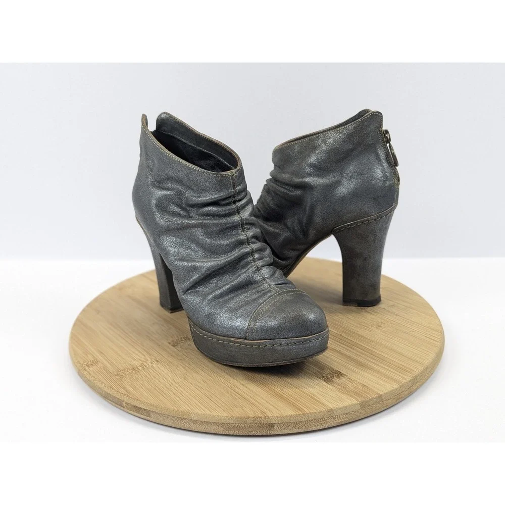 Metallic‎ Pewter Ruched Leather Woman 6 Ankle Boots FIORENTINI BAKER